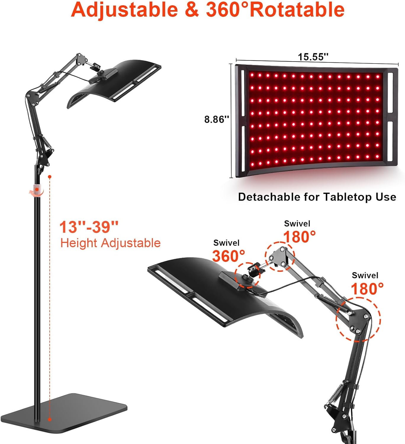 NeoThera Red Light Therapy Lamp Curved Lamp Panel, Black
