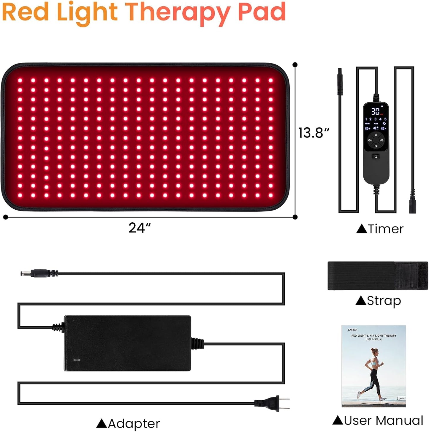 NeoThera 24’’ x 13.8’’ Large Red Light Therapy Pad 32w, Black